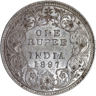 Extremely Rare Silver One Rupee Coin of Victoria Empress of Bombay Mint of 1897.