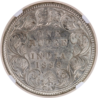 Rare NGC AU 58 Graded Silver One Rupee Coin of Bombay Mint of Victoria Empress of 1898.