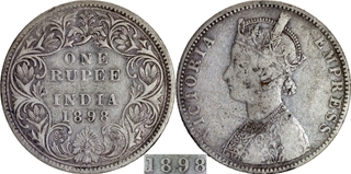 Very Rare 1898 (8 over 3) Silver One Rupee Coin of Victoria Empress of Bombay Mint.