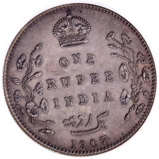 Extremely Rare NGC PL 61 Graded Silver One Rupee Proof Coin of King Edward VII of Bombay Mint of 1907.