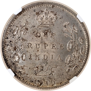 Scarce NGC MS 61 Graded Silver One Rupee Coin of King Edward VII of Calcutta Mint of 1910.