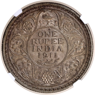 Rare NGC AU 58 Silver One Rupee Coin of King George V of Calcutta Mint of 1911.