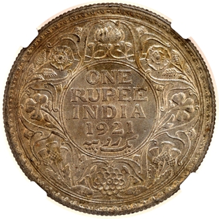 Difficult Date NGC MS 61 Graded Silver One Rupee Coin of King George V of Bombay Mint of 1921.