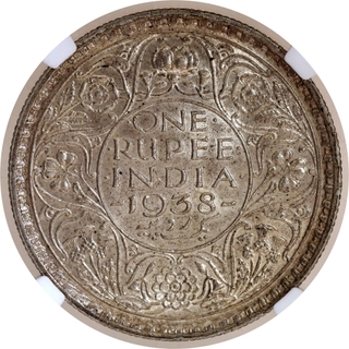 Very Rare NGC MS 62 Graded Silver One Rupee Coin of Bombay Mint of King George VI of 1938.