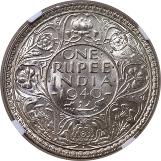 Rare NGC MS 63 Graded Silver One Rupee Coin of King George VI of Bombay Mint of 1940.