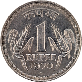 Nickel One Rupee Coin of 1970 Republic India of Bombay Mint.