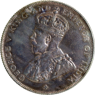 Silver Fifty Cents Coin of King George V of Straits Settlements of 1920.