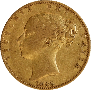 Gold Sovereign Coin of Queen Victoria of United Kingdom of 1845.