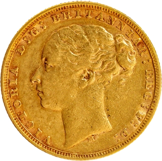 Gold Sovereign Coin of Queen Victoria of United Kingdom of 1879.