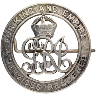 Silver War Badge of World War I with GRI cipher surmounted byBritish Crown.