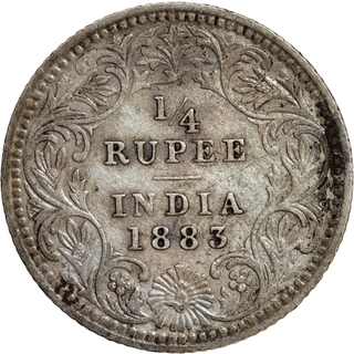 Extremely Rare Error Silver Quarter Rupee Coin of Victoria Empress of Calcutta Mint of 1883.