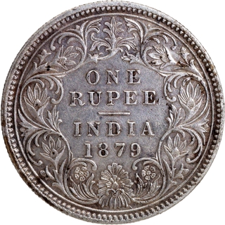 Scarce Error Silver One Rupee Coin of Victoria Empress of Calcutta Mint of 1879.