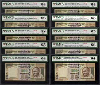 PMCS Graded Super Fancy Number 786786 with 0 to 9 Prefix wise Set Five Hundred Rupees Banknotes Signed by Raghuram G Rajan.