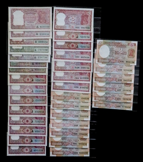 A collection of Signature and Issue-wise Set of Thirty Five Banknotes of Two Rupees of 1951-1994.