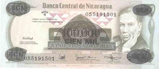 Paper Money of Nicaragua of 100,000 Cien Mil.