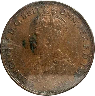 Bronze One Penny Coin of King George V of Australia Issued in 1922.