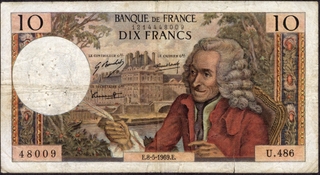 Ten Francs Bank Note of France 1963-1973.