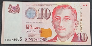 Ten Dollars Note of 1999 of Singapore.