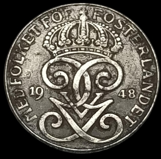 Iron Two Ore Coin of Sweden Issued in 1948.