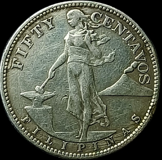 Silver Fifty Centavos Coin of Philippines Issued in 1944.