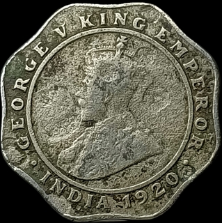 Calcutta Mint Cupro Nickel Four Annas Coin of King George V of 1920