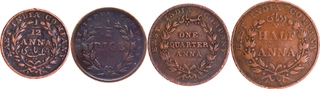 ​​​​​​​East India Company Four Different Denominations of Copper Coins.