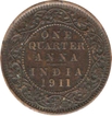 Copper Quarter Anna Coin of King George V of 1911.