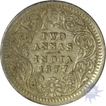 Silver Two Anna coin of Victoria Empress of Caclutta Mint of the Year 1877.