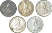 Silver Ten cents of five Coins of  King George V.