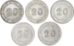 Silver 20 cents of five coins of  King George V.
