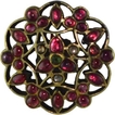 Antique  Classical Gold Brooch studdedded with Red Burmese Rubies, Emerald and White Sapphire