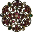 Antique Gold Brooch of Gandaberunda of Red Burmese Rubies  Emeralds and White Sapphire.