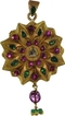 Classical Gold Lotus Pendant Studded with Red Burmese Rubies and Emeralds.