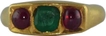 Gold Ring Studded with Red Burmese Rubies and Blue Emerald.