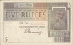 Five Rupee Bank Note of King George of signed by V H Denning of 1925.