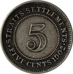 Silver Five Cent Coin of Edward VII of Straits Settlement of 1902.