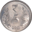 Error Steel Five Rupee Coin of Republic India of Bombay Mint of the Year 2013.