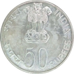 Silver Fifty Rupees Coin of Food and Work For All of  Bombay Mint of the Year 1976.