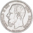 Silver Five Francs Coin of Leopold II of Belgium.