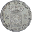 Silver Two and Half Gulden Coin of Willem III Koning of Netherlands.