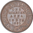 Error Copper One Quarter Anna Coin of Victoria Empress of Calcutta Mint of 1891.
