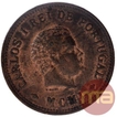 Bronze Half Tanga Coin of Carlos I of Portuguese Administration of Indo Portuguese.