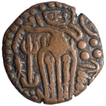 Copper Masha coin of Rajaraja I of Chola Empire.