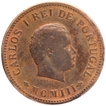 Bronze Half Tanga Coin of Carlos I of Portuguese Administration of Indo Portuguese.