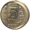 Central Struck Error Nickel-Brass Five Rupees Coin of Hydearbad Mint of Republic India of 2009.