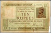 Ten Rupees Bank Note of King George V signed by H. Denning of 1923.