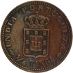 Bronze One  Quarter Tanga coin of Carlos I of Indo Portuguse.