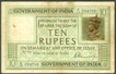 Ten Rupees Note of King George V of 1925 Signed by H Denning.