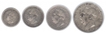 Set of Four Different Denomination Silver Rupia Coins of  Luiz I of  Indo Portuguese.