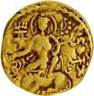 Gupta Dynasty Exceedingly Rare Gold Dinar Coin of Chandragupta II of Lion Slayer type.